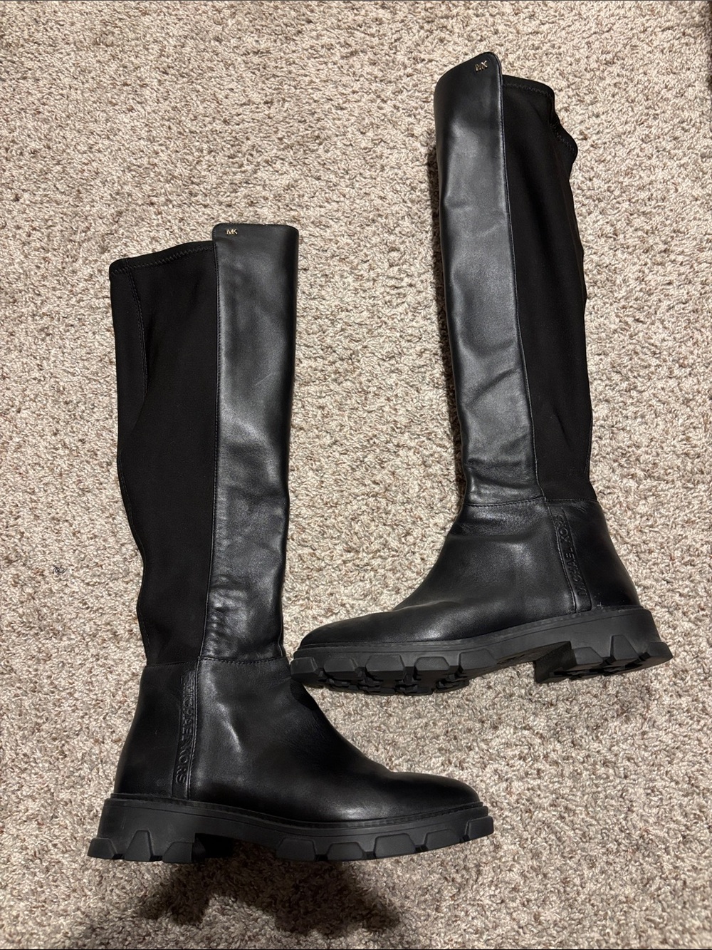 Michael Kors Black Leather Over-the-Knee Lug Sole Ridley Boots NWOB